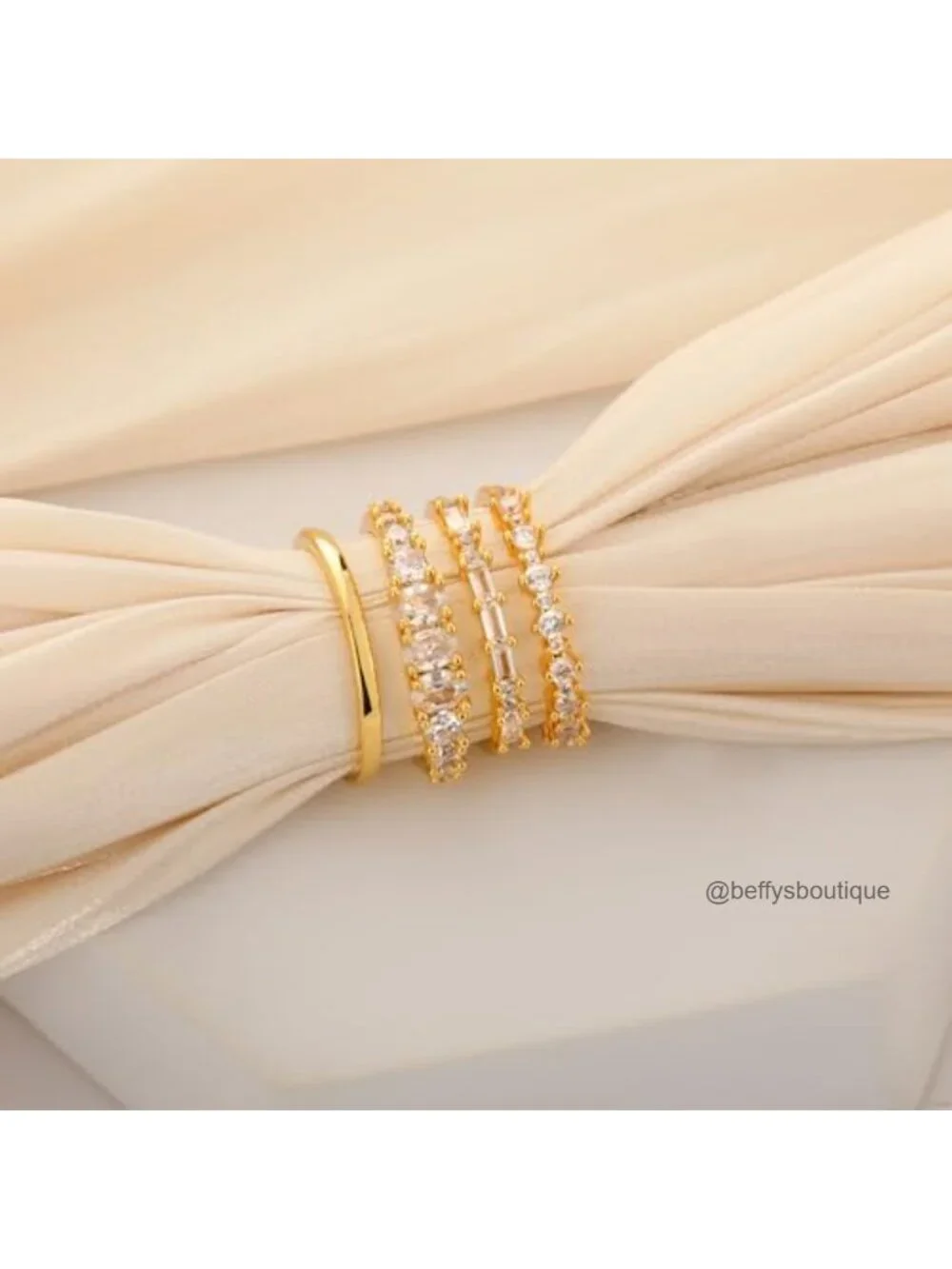 14K Gold Plated Stacking Ring Set for Women Non Tarnish Cubic Zirconia Hip-Hop